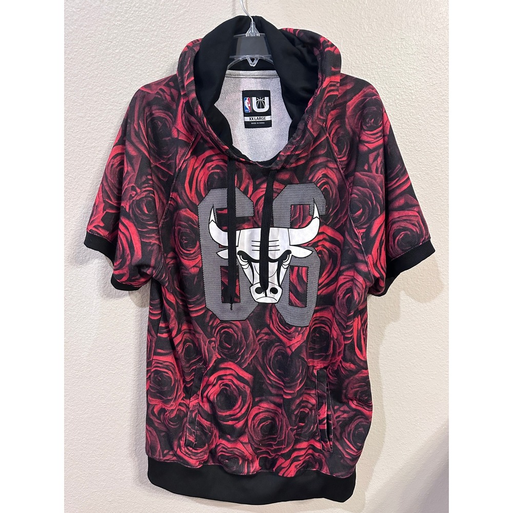 NBA Chicago‎ Bulls Graphic Roses Print Short Sleeve Hoodie XX Large